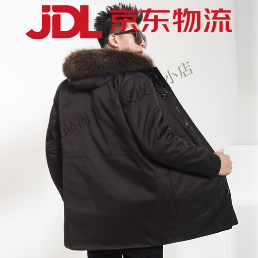 Winter new parka men's medium-length mink coat American raccoon fur collar hooded high-end men's custom-made black L 170