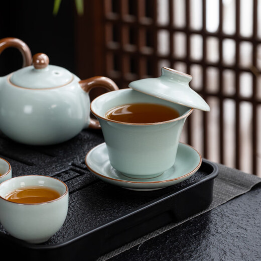 Lu Yan丨Beijing Hongyun Real Bare Price Complete Kung Fu Tea Set with Tea Tray Tianqing Ru Kiln Xishi Pot 16 Pieces
