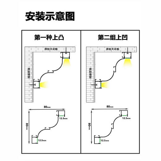 山头林村免吊顶石膏线灯明装顶角线灯墙角线型灯上下发光线条灯阴角洗墙灯 9898上下发光(含24V灯带)