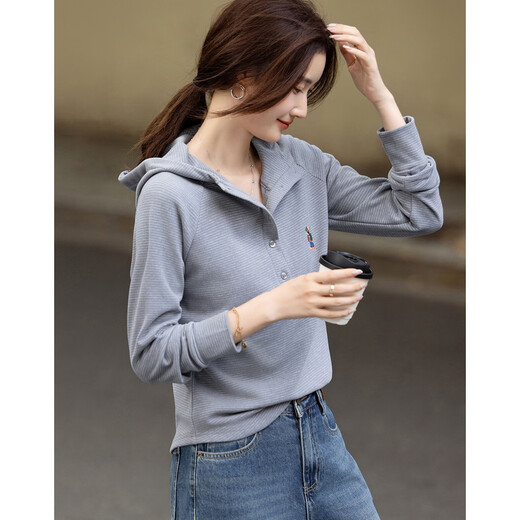 Demana Stripe Code Autumn Korean Style Fashion Hooded Embroidery Loose Small Elastic Tolerance Sweatshirt Women's Top