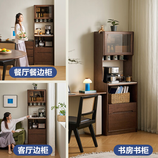 Lin's home solid wood sideboard against the wall integrated storage cabinet narrow tea cabinet living room storage wood industry film series TG1T 0.6m|walnut color extremely narrow solid wood sideboard