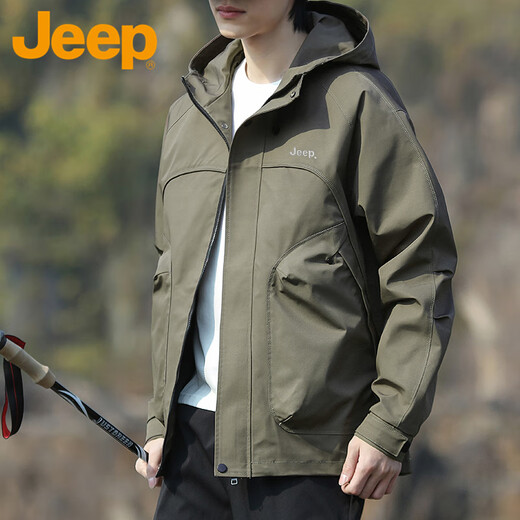 Jeep (JEEP) Jacket Men's Spring and Autumn Loose Hooded Jacket Men's Versatile Workwear Top Assault Mountaineering Jacket Army Green 2XL