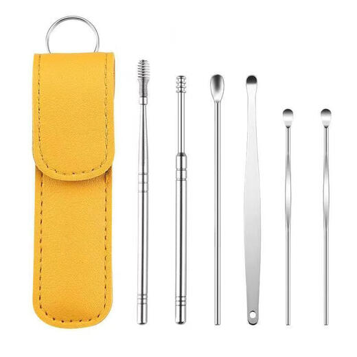 
[Six-piece keychain set] Portable stainless steel ear-digging spoon with hanging chain ear-digging spoon without hanging chain keychain Portable ear-digging spoon keychain [1 set] Random color color