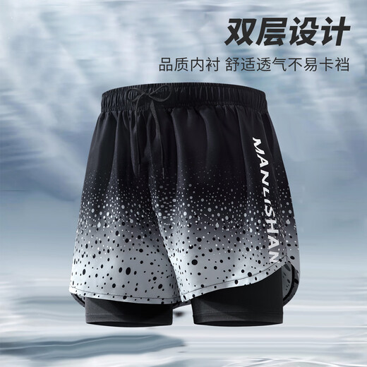 LangSha swimming trunks men's anti-embarrassment double-layer quick-drying loose boxer swimming trunks hot spring seaside vacation beach trunks