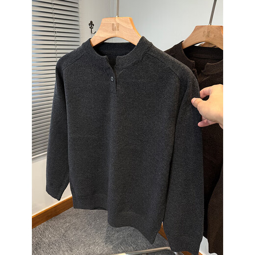 ROMON American Henry Neck Sweater Men's Thin Autumn and Winter Youth Solid Color Versatile Sweater Men's Pullover Inner Clothes Carbon Gray XL 130-145Jin Jin is equal to 0.5 kg