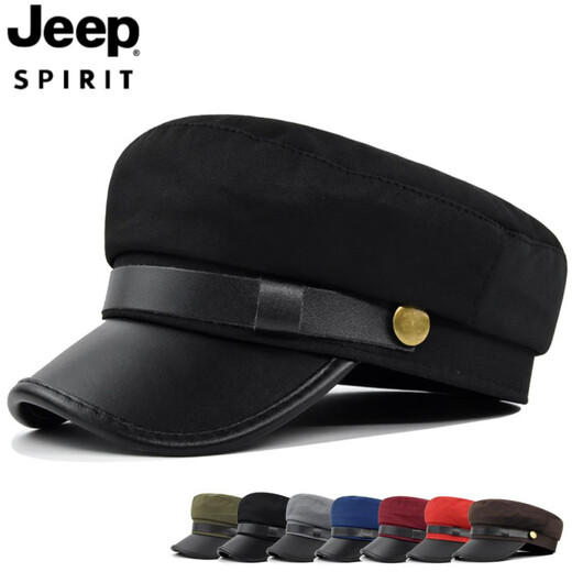 JEEP SPIRIT hat men's autumn and winter beret autumn and winter metal buckle octagonal hat octagonal hat woolen hat flat hat Republic of China trendy style BE123-1 black M (56-58cm)