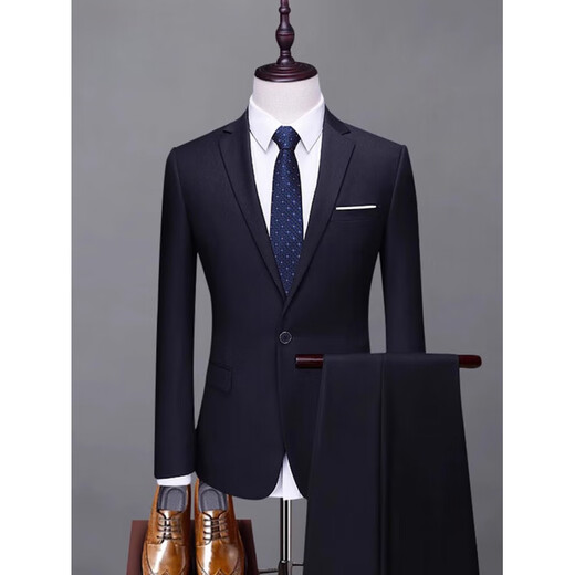 GOLDLION G+ Men's Suit Suit High-end Slim Business Formal Wear Men's Korean Style Professional Suit Wedding Groom's Wedding Dress Black Single Button Four-piece Suit + Vest + Shirt + Pants 5XL