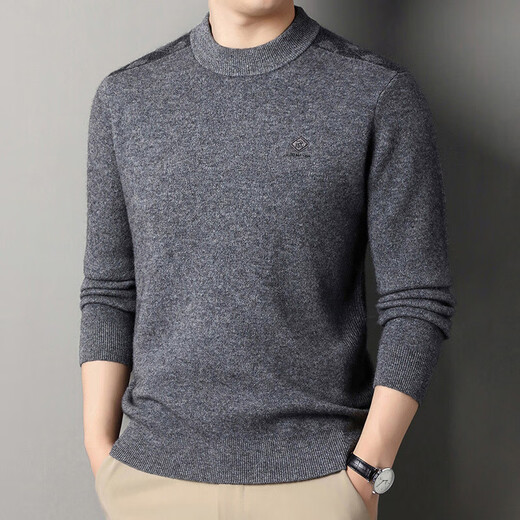 Deer King Optim high-end brand cashmere sweater men's sweater 2025 winter thickened and warm 100 pure cashmere knitted bottoming sweater medium green gray M 165 recommended weight 100-120Jin Jin equals 0.5 kg