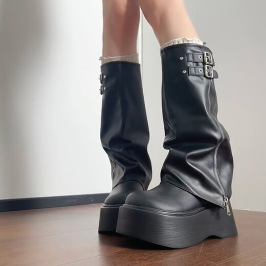 Feiyao boots for women 2025 new big-toe Martin boots with thick soles and heightening below the knee trouser boots high knight boots black 37 (shoe size is one size larger)