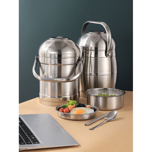 SUPOR insulation bucket thickened stainless steel large-capacity insulated lunch box multi-layer adult student lunch box delivery meal bucket bowl lid 2.2L drum type keeps warm for 3-6 hours