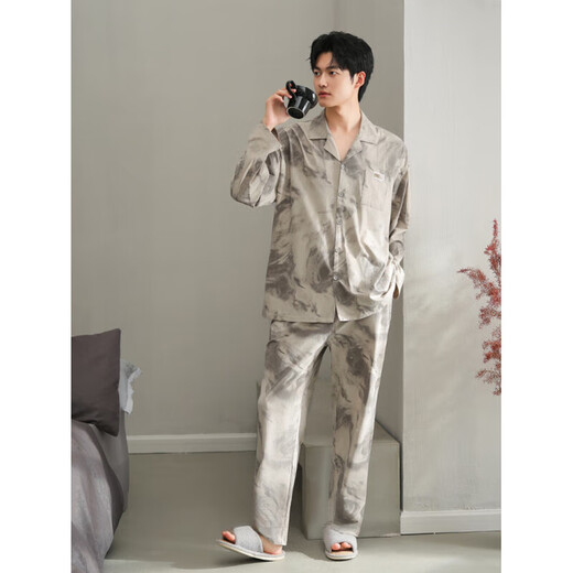 Yalu Pyjamas Spring and Automne Pure Coton Pure à manches longues Men d'automne mince plus taille plus d'automne et de vêtements d'hiver Ensemble de vêtements de maison 13063 Couleur d'image M hauteur d'environ 165 mètres, poids 100-125 Jin [Jin est égal à 0,5 kg]