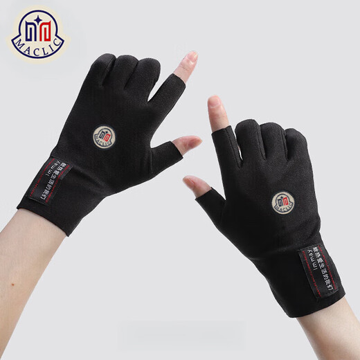 Mengkou Bilin original design autumn and winter German velvet warm tactical gloves half-fingerless men's fishing gloves motorcycle riding women high elasticity black five-finger style (leaved five fingers) one size fits all