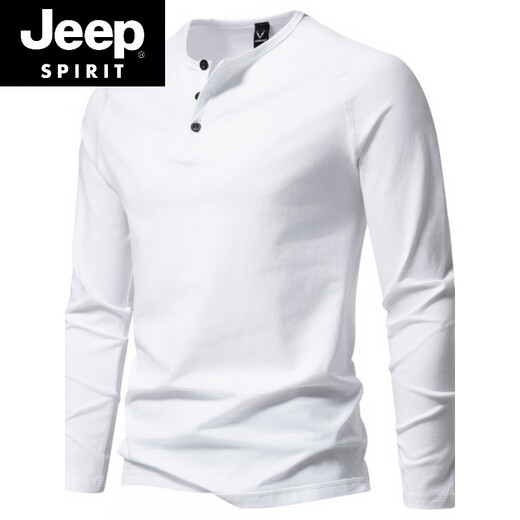 JEEP SPIRIT Jeep Autumn Men's Pure Cotton Henry Collar Long Sleeve T-Shirt Youth Simple Elastic Slim Solid Color Versatile Bottoming Shirt Army Green M (100Jin Jin is equal to 0.5kg -115Jin Jin is equal to 0.5kg)
