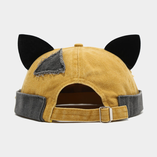 Real Vision Retro Fox Ear Landlord Hat Women's Trendy Washed Splicing Old Melon Skin Hat Brimmless Hip-Hop Personalized Student Hat Black One Size 54-58
