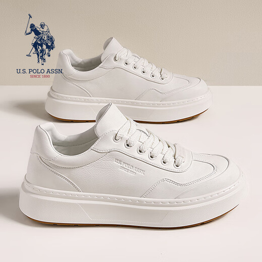 U.S. POLO ASSN. Autumn new business casual shoes Paul men's shoes fashionable and versatile leather white shoes thick-soled non-slip heightening sneakers
