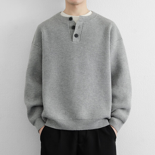 Xinyoujie Henry collar fashionable simple high-end knitted sweater for men lazy style boys sweater 2025 autumn and winter trend 2555 light gray M recommended 100-120Jin Jin equals 0.5 kg