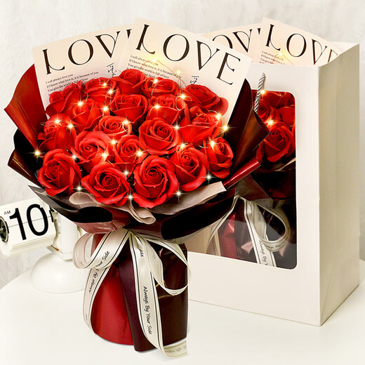 Huayuehui 19 red rose soap eternal bouquet birthday gift for girls, same city delivery for girlfriend, wife and best friend, practical