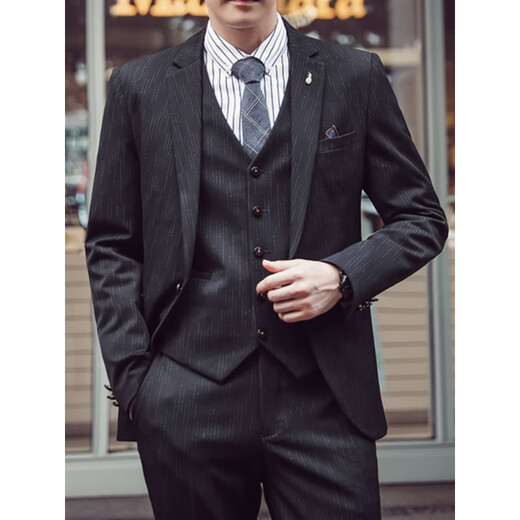 SAINT ANGELO suit men's high-end Korean style slim business work clothes groomsman casual suit groom wedding dress black suit + trousers with tie 2XL 54145Jin Jin equals 0.5 kg wear