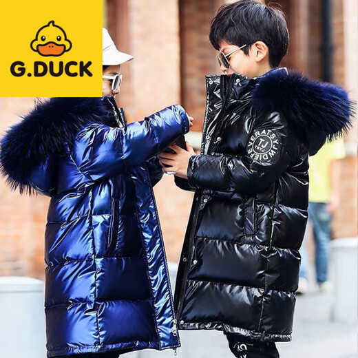 G.duck little yellow duck children's clothing for boys and girls medium and long style new winter style cotton-padded jacket black 120