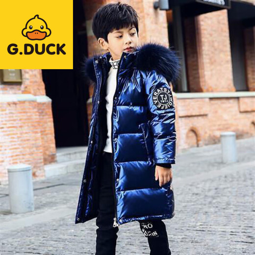 G.duck little yellow duck children's clothing for boys and girls medium and long style new winter style cotton-padded jacket black 120