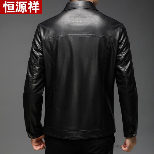Hengyuanxiang high-end Haining sheepskin leather jacket men's leather casual lapel special clearance slimming genuine leather jacket plus velvet black autumn and winter style high-end quality men's clothing thickened XL recommended 140-155 Jin Jin equals 0.5 kg
