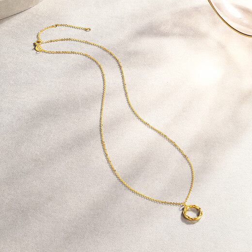 Saturday Fortune Yellow 18K Gold Necklace Women's Möbius Ring Necklace Birthday Gift C0612665 40+5cm