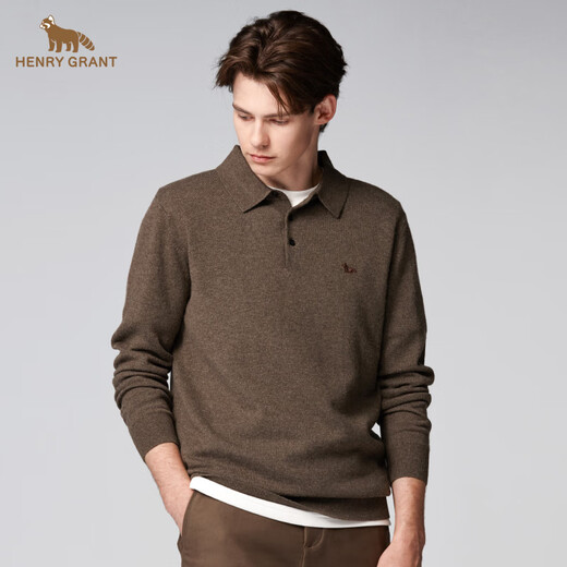 HENRY GRANT Henry Grant British casual autumn and winter men's shirt collar sweater casual knitted sweater long sleeve brown (QBY244162U311) One size fits all 46 (170/92A)