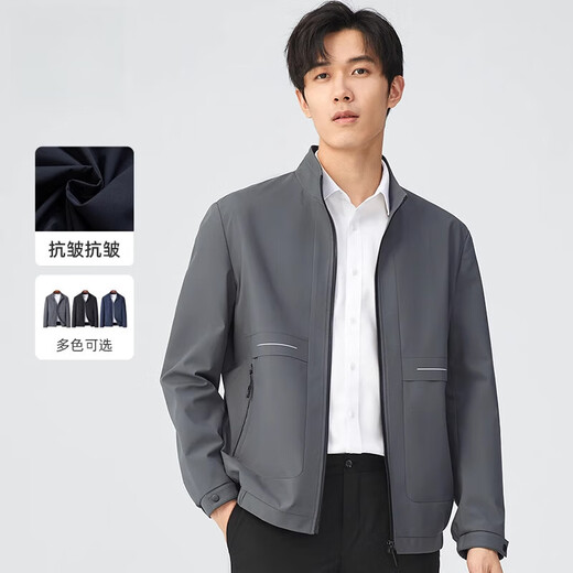 UOSO men's jacket casual business 2025 autumn and winter new style young and middle-aged loose stand-up collar work jacket men gray 5XL 190 (suitable for 160-180Jin Jin equals 0.5 kg)