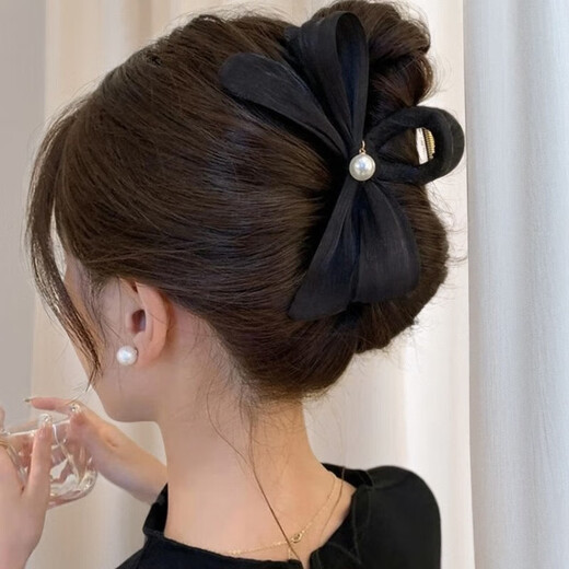 Bow-tie back head hair clip for women Shark clip 2025 high-end temperament grab clip with small hair volume black