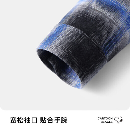 Snoopy (SNOOPY) children's clothing, children's shirts, boys' long-sleeved tops, teenagers' outing clothes, plaid Snoopy blue and black