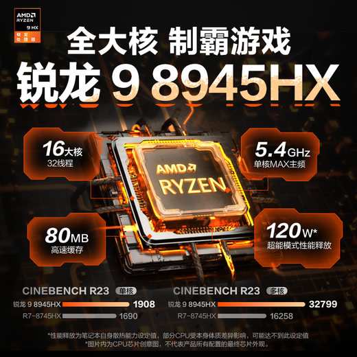 Lenovo Rescuer R9000P 2025 Subsidy 20% Professional E-Sports Gaming Laptop y 16-core Flagship Ryzen 9-8945HX Full Blood 5070丨Carbon Crystal Black 32G 1T Standard Equipment丨Official Authentic