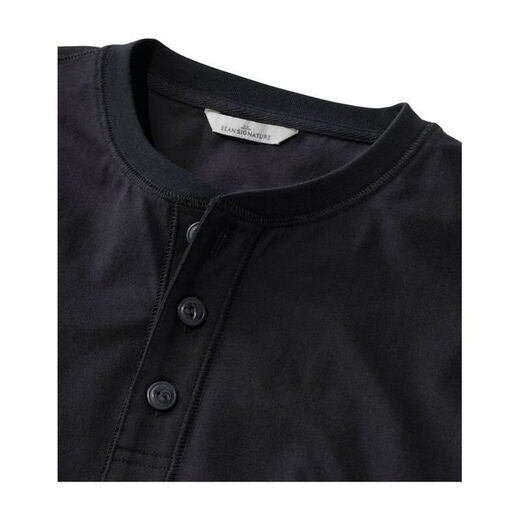 L.L.Bean Men's T-shirt Long Sleeve 25th Autumn New Henley Shirt Fabric Classic Pure Cotton Solid Color Dad Clothes Black Slate Black S Suitable for Net Bust 97-105CM