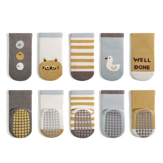 Wuduo cotton 3 pairs of baby socks plus velvet thickened terry socks cartoon boneless glue anti-slip floor socks children's socks