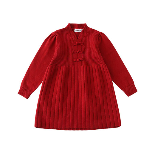 G.duck new Chinese style parent-child sweater autumn and winter style for a family of three high-end red children's New Year's greetings clothes mother and daughter skirt Chinese style sweater dress 175 L size recommended 125-155 Jin Jin equals 0.5 kg
