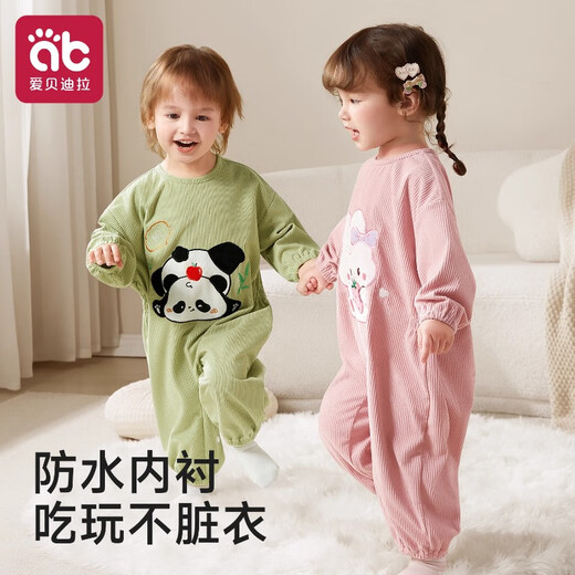 AIBEDILA baby corduroy one-piece smock, children's eating bib, baby girl's autumn and winter crawling waterproof and anti-dirty baby boy's crawling suit, Bubble Bear, skin-friendly and soft, 90cm (1-3 years old, suitable for height 78-86cm)