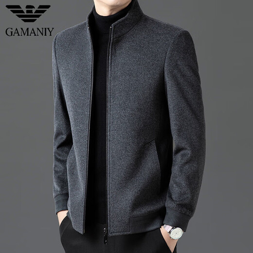 AX Armani business work woolen woolen coat men's stand-up collar thickened middle-aged casual zipper jacket autumn and winter navy blue M 170