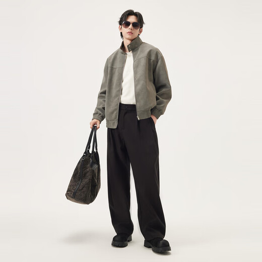 Gxg.jeans Men's Clothing Multicolor Simple American Retro Loose Stand Collar Jacket Men's 25th Autumn New Arrival Gray L (175)