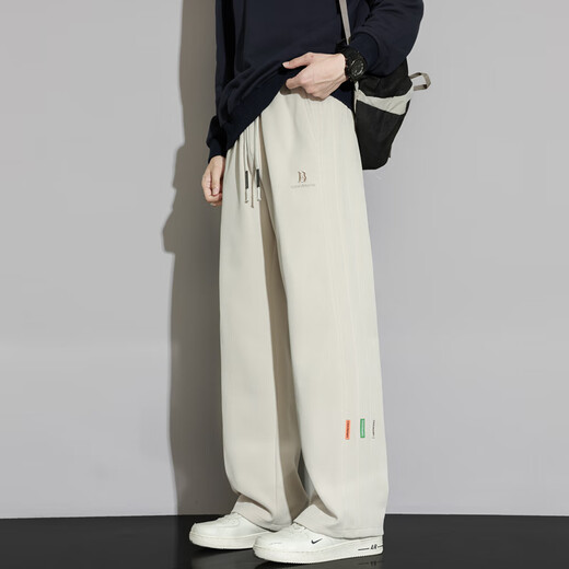 MONPOC scimitar casual pants men's spring and autumn Hong Kong style trendy loose sportswear straight pants MOX23 khaki 2XL