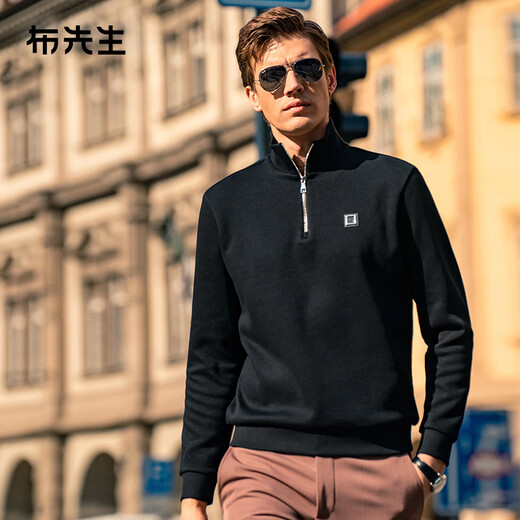 布先生MrBu布先生真皮标拉链立领男款卫衣新款黑色减龄BT12187 黑色 M __170