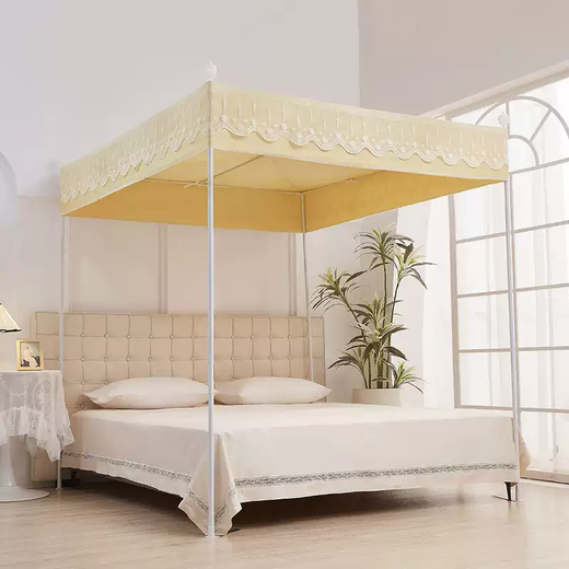 Fantasy blackout bed curtain for home bedroom three-door floor-standing mosquito net, palace princess style blackout bed curtain, windproof, warm and mosquito-proof, Qingwulan single dustproof top - no bracket, width 1.5*length 2.0*height 2.0