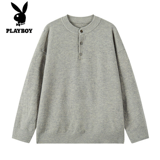 Playboy (PLAYBOY) brand sweater men's new winter henley collar sweater men's Japanese loose casual simple bottoming shirt men's apricot M