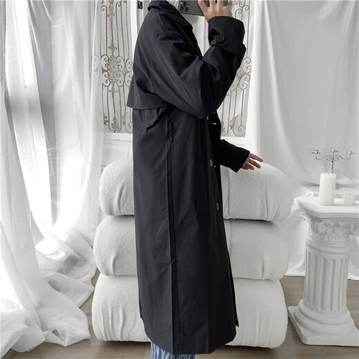 Dingfengbaoluo Korean style windbreaker men's autumn and winter cotton thickened warm and cold-proof long coat XKF68 black L