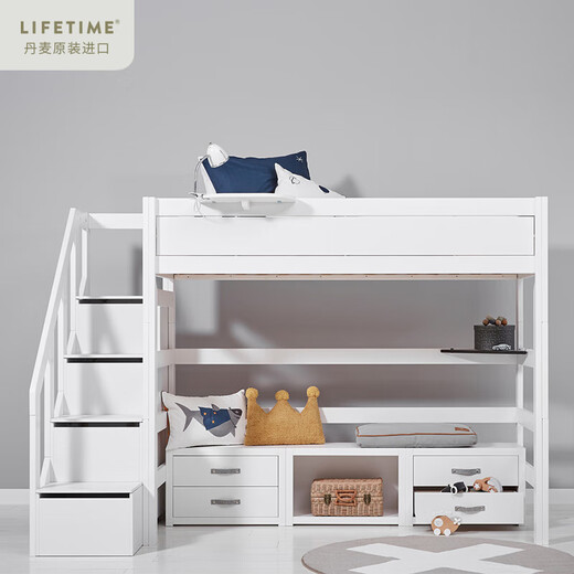 Lifetime kidsrooms Scanvia Denmark 152 ladder half-high bed bedroom home solid wood medium-high bed washed white/#46193-01W