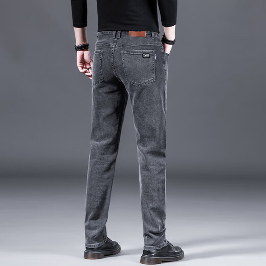 Winter velvet jeans for men, winter thickened, loose, trendy, straight elastic, warm trousers, workwear casual pants 900 gray, autumn and winter, cold protection, velvet 33, recommended 140-150 Jin Jin equals 0.5 kg