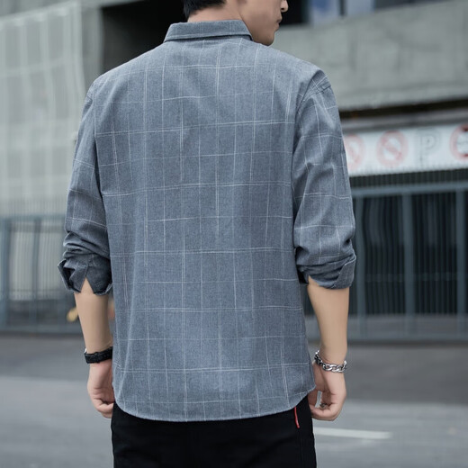 Septwolves Plaid-Hemd Herren-Langarmfrühling und Herbst Revers Loose Casual Jacket Thin K12109 Khaki 4xl