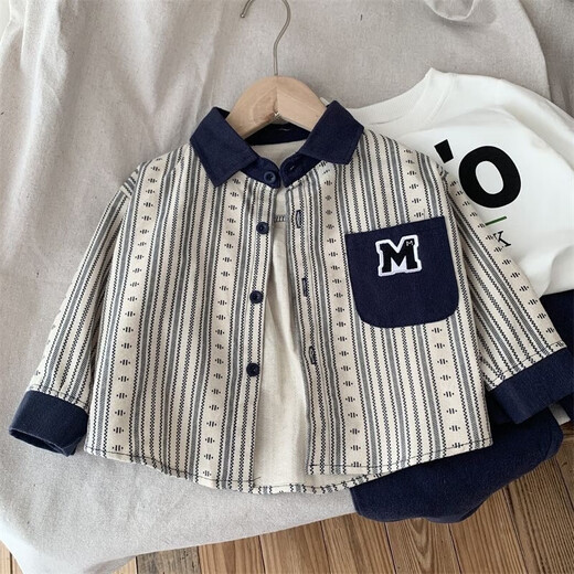 Jungen Herbst Anzug 2025 Neue Kinder Frühling und Herbststil Koreanische Version Baby Herbst Casual Drei-teilige Set Trendy und Cool Stripes regulär 80 (alle Größe)
