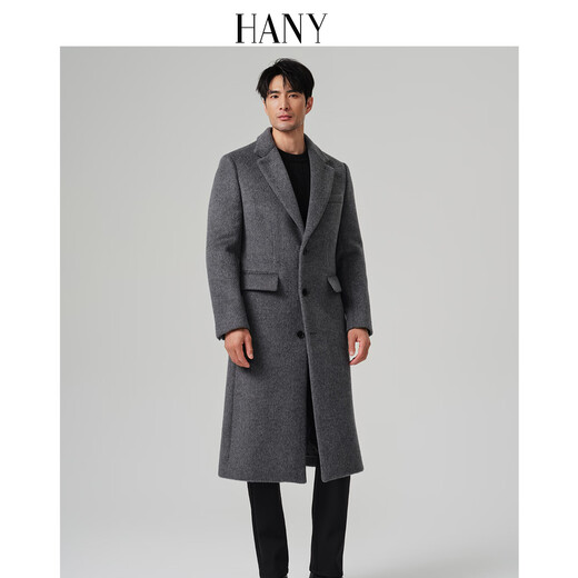 Hany (HANY) extra thick camel velvet extended coat men's new business mulberry silk wool casual gray woolen coat winter Gluck volcanic ash single size custom version L (50) recommended weight 150-170Jin Jin equals 0.5 kg
