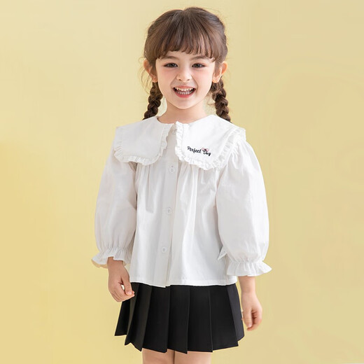 JELLYBABY forest lapel children's shirt girls long-sleeved top doll shirt versatile white shirt spring and autumn bottoming shirt