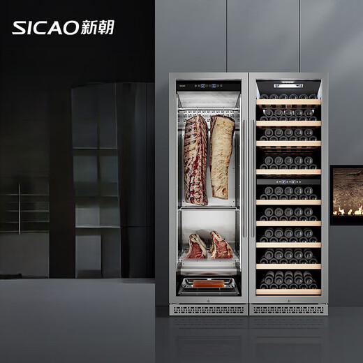 Xinchao Beef Aging Cabinet Commercial Large Capacity Air-cooled Intelligent Wine Cabinet Double Door Intelligent Air-cooled Frost-free Preservation Aging Cabinet + Wine Cabinet Dual Combo - Original Color