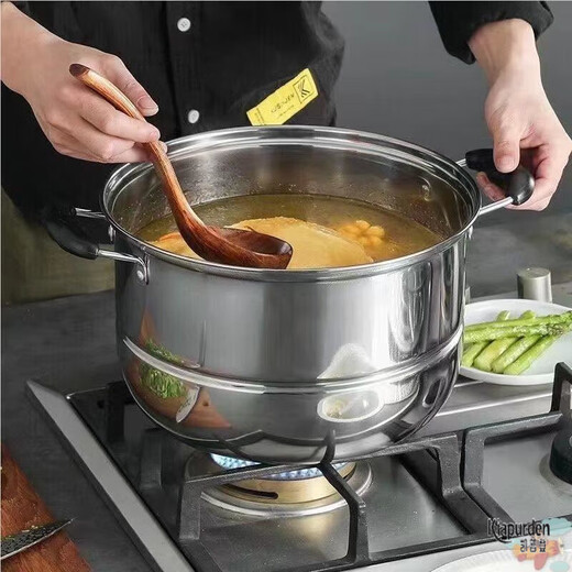 CCTV recommends 304 extra thick stainless steel double-layer steamer household steamer large soup pot steaming fish pot electromagnetic will be removed from the shelves for one day after clearance + 304 extra thick + 28cm